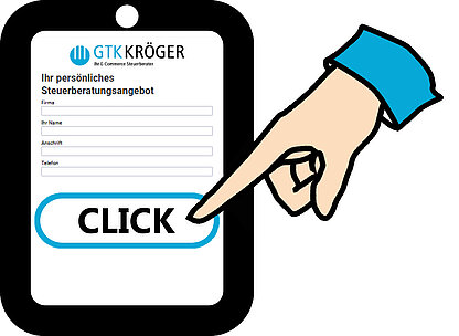 Icon Anfrageformular auf Tablet mit Klick-Button