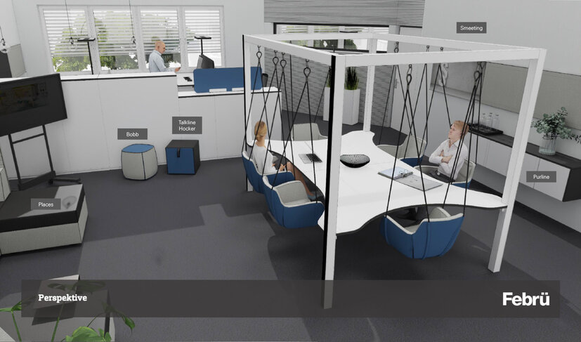 3D-Vorschau unseres geplanten Büro mit Konferenzschaukel