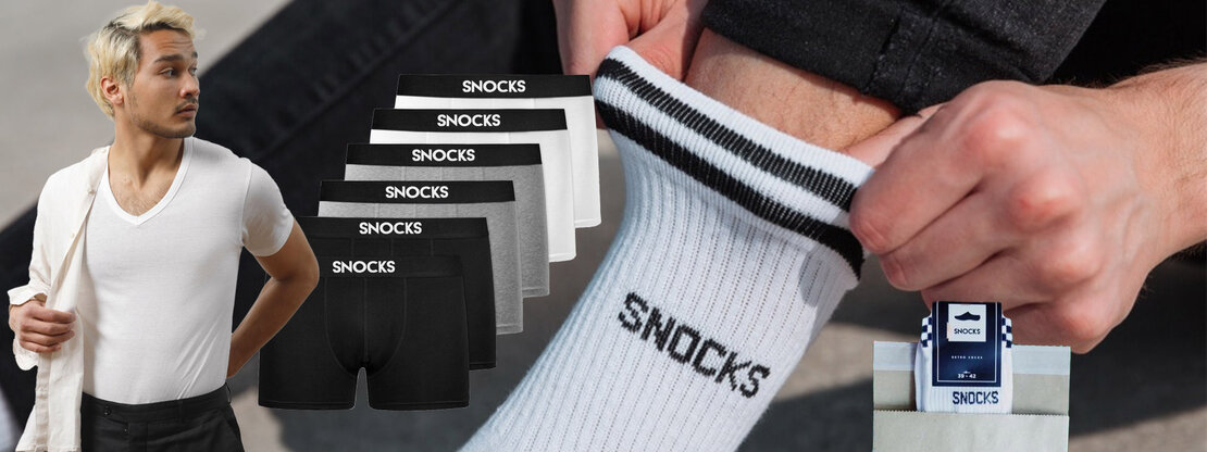 Collage mit Produkten des E-Commerce Unternehmens snocks