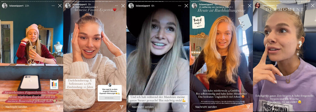 Lola Weipperts Instagram-Stories über Steuern und ihren Influencer Steuerberater